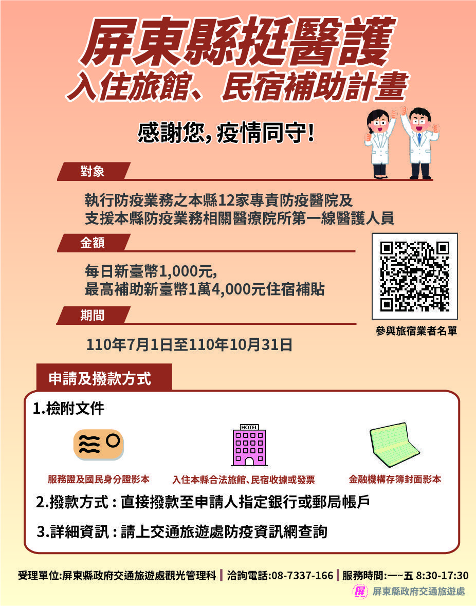 屏東力挺第一線醫護　入住旅宿對象再擴大