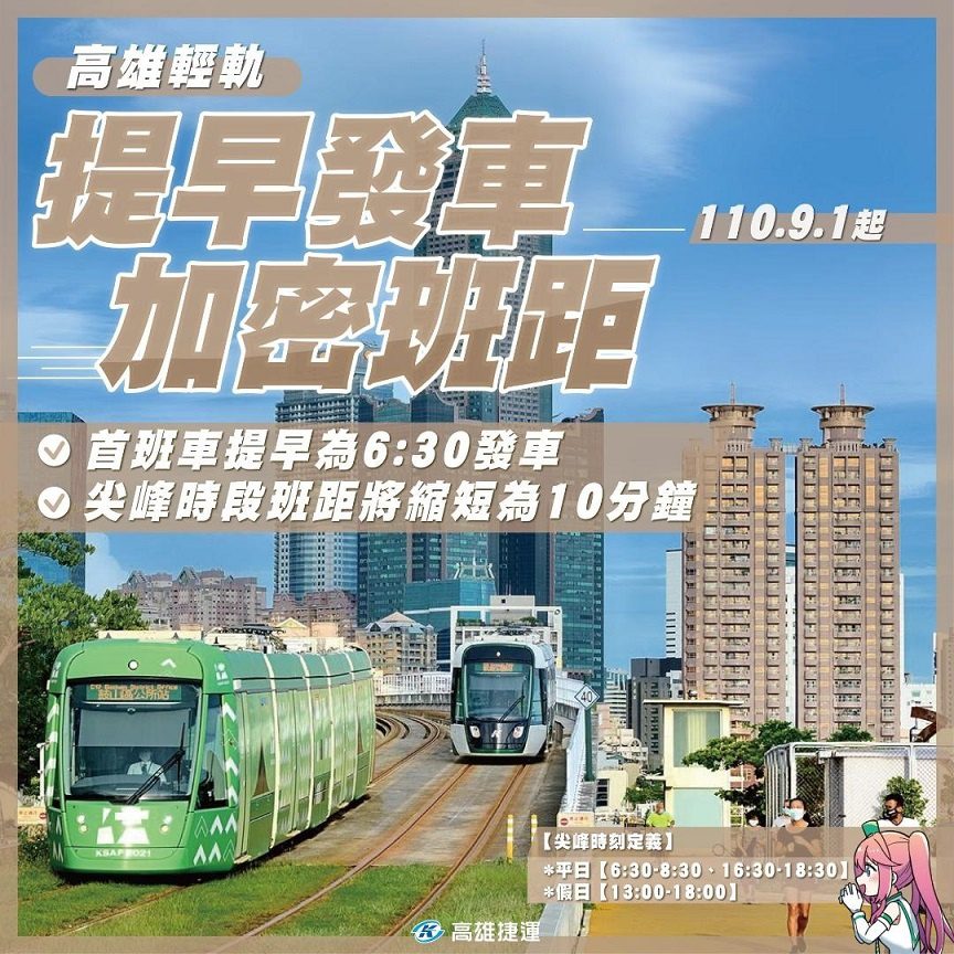 高雄輕軌迎開學通勤人潮　9/1起加密班距首班車6:30發車