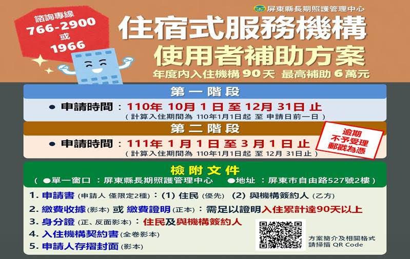 「住」有補助、「機」不可失　入住機構90天，最高補助6萬元