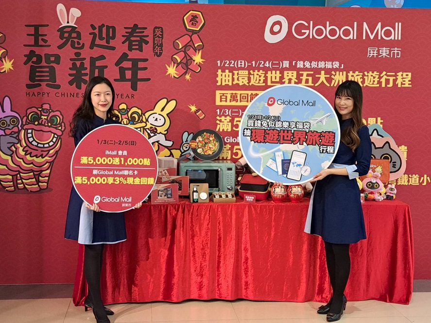 Global Mall屏東市春節檔期1/3登場　祭三大好康一起環遊世界　百萬回饋加倍贈　滿5,000元送1,000點、3%現金回饋