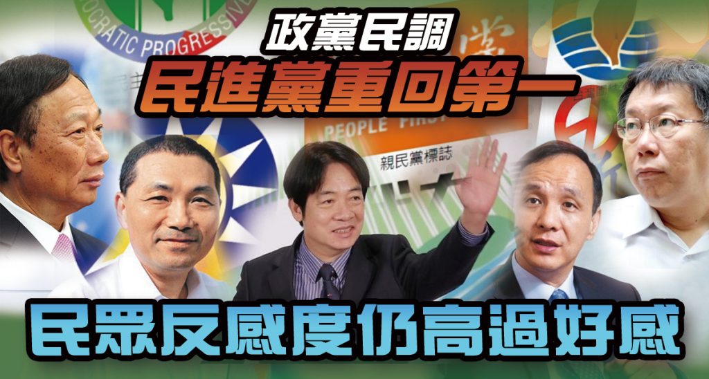 政黨民調民進黨重回第一.   民眾反感度仍高過好感