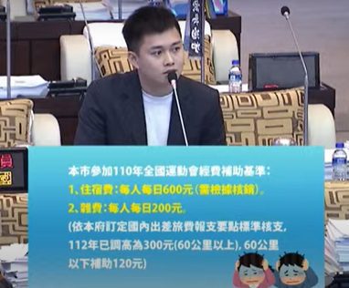 台南市政府弊案多高官無心市政　議員蔡宗豪酸：高官頭等艙出差台南優秀選手搭區間車北上拚金牌