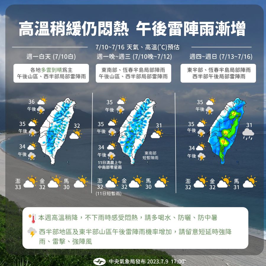 高溫稍緩和仍悶熱　下半周南方雲系水氣報到