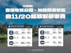 富岡地質公園、加路蘭遊憩區停車場　11/20開始收費