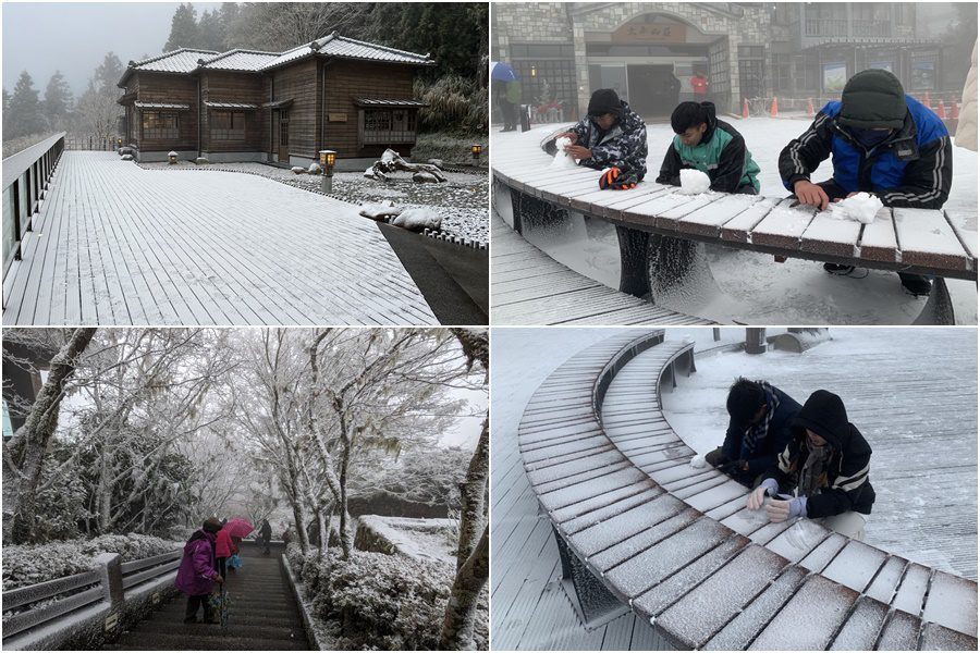 太平山下雪！　遊客雪中作樂