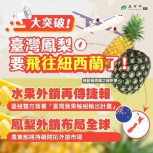 農產品外銷重大突破　臺灣鳳梨獲紐西蘭同意輸入