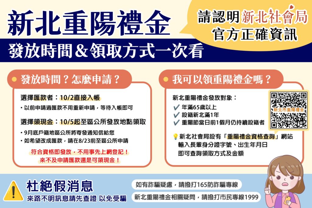 注意     敬老金詐騙消息頻傳     新北社會局提醒真實領取方式