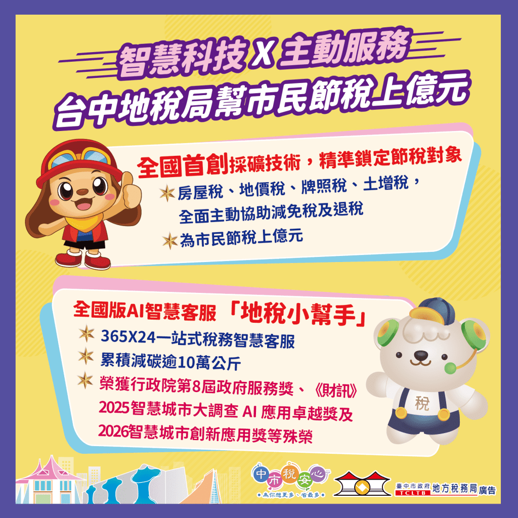 智慧稅務再進化！　中市地稅局首創主動節稅機制與AI客服　幫民眾省稅逾億元、減碳守護環境
