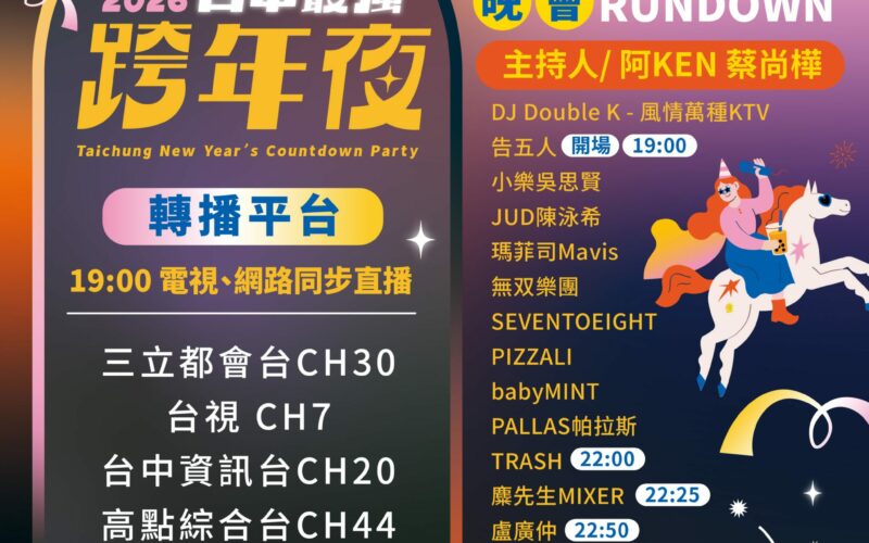 「2026台中最強跨年夜」明晚登場　新聞局長：已完成聯合演練、維安全面升級