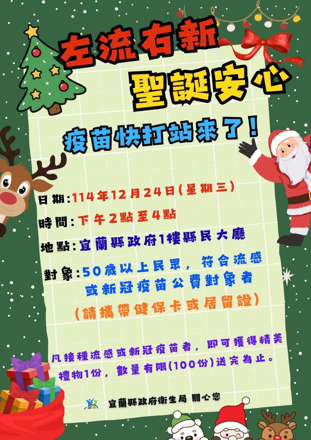 宜蘭縣流感疫苗即將用罄  符合接種對象儘速完成疫苗接種