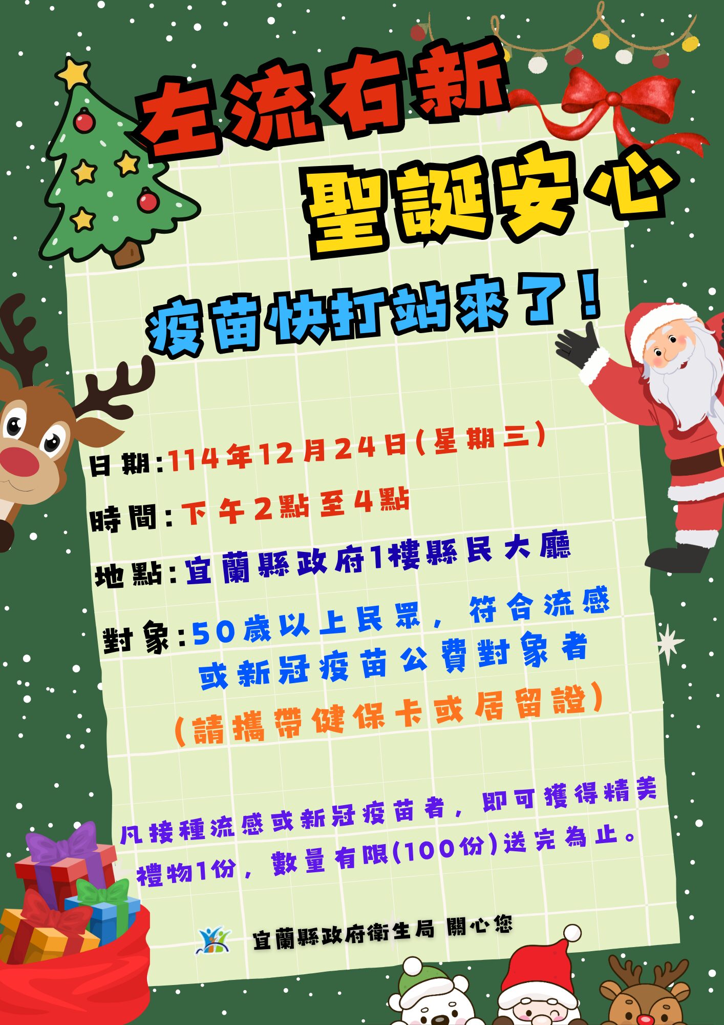 宜蘭縣流感疫苗即將用罄  符合接種對象儘速完成疫苗接種