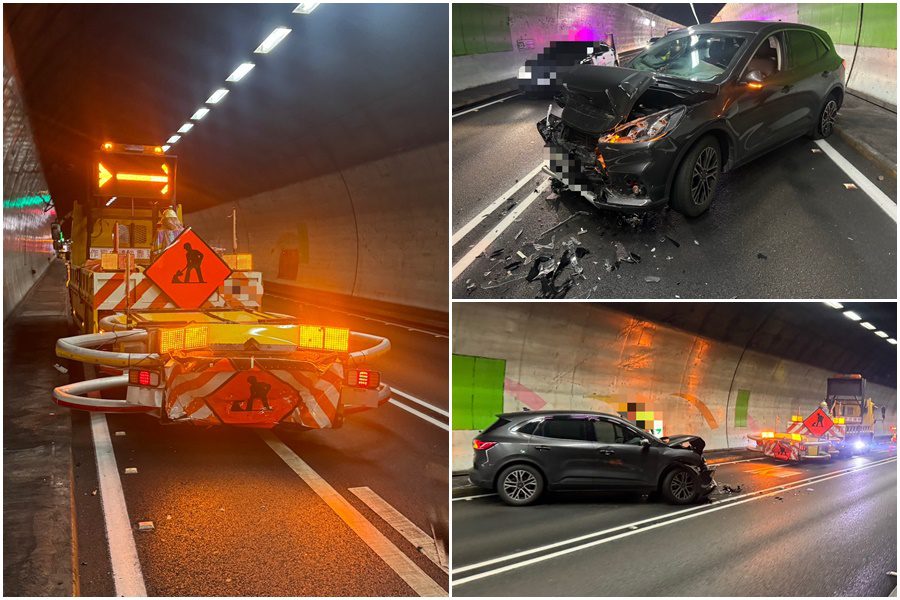 影音/雪隧車禍！開啟輔駕未注意前方施工車輛 自小客貨車撞上緩撞車
