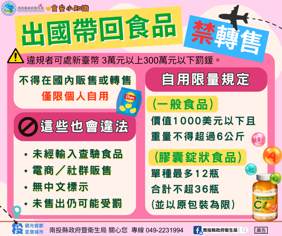 政府三層把關守護食安　進口食品帶回國勿轉售