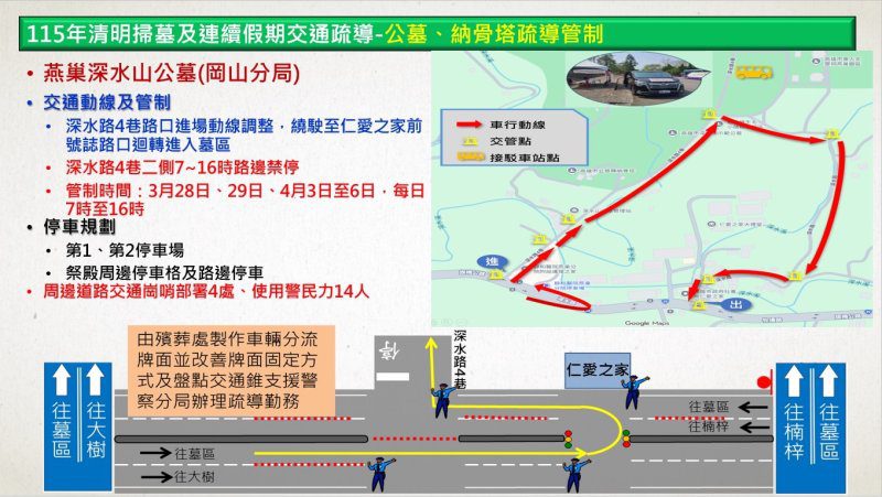 港灣新聞網 / 清明掃墓不塞車！岡山警深水山公墓交管啟動　字卡導引貼心上線