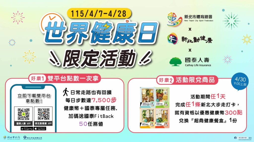 響應世界健康日！新北衛生局推「雙平台回饋」     運動累點享國泰人壽好禮
