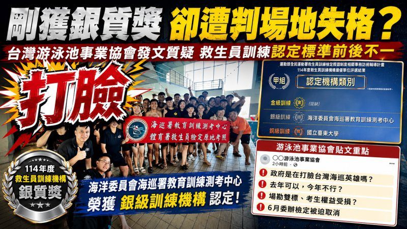 港灣新聞網 / 救生員訓練場地認定惹議　台灣游泳池事業協會質疑：海巡剛獲獎卻遭判泳池不合格