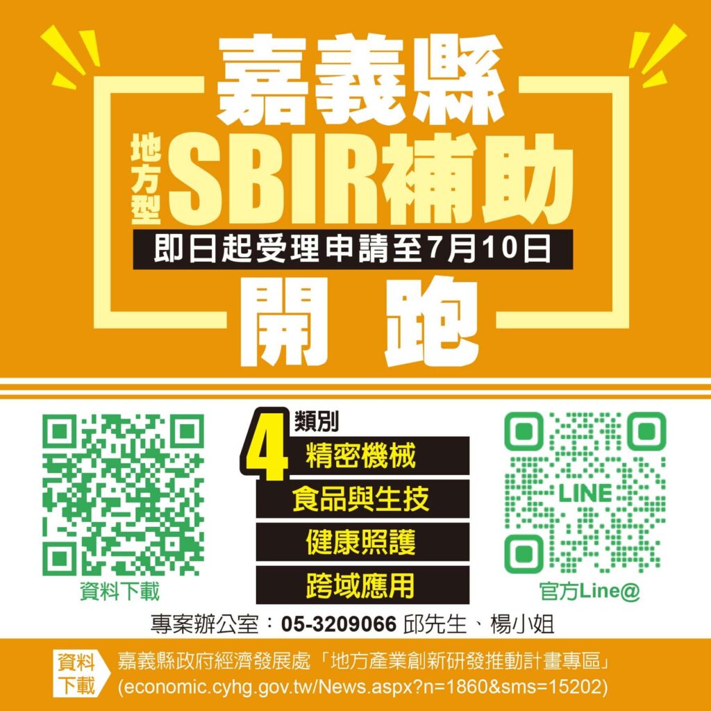 嘉義縣地方型SBIR最高補助100萬元　7月10日前開放申請