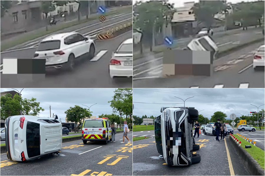 影音/自小客自撞分隔島翻車 4人送醫救治