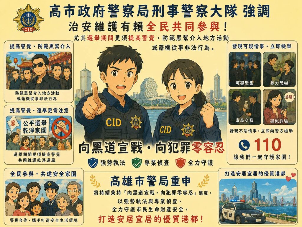 【鐵腕執法、重拳出擊、全面圍剿】雄警專案查緝掃黑，《淨化、維穩》選前治安