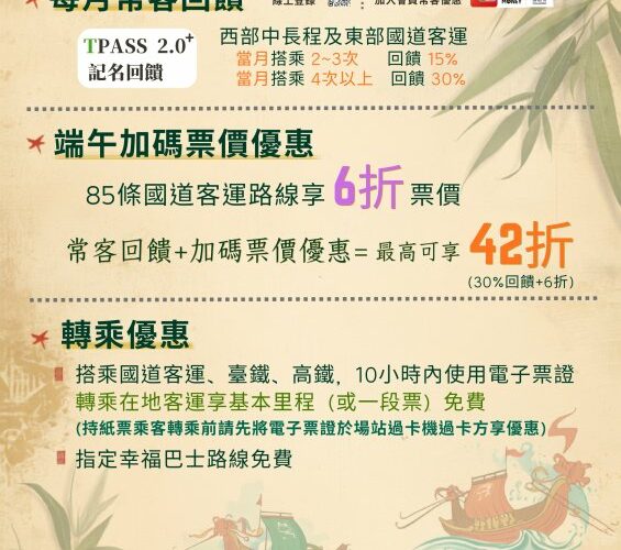 港灣新聞網／端午連假返鄉出遊省很大！國道客運最高42折　轉乘客運再享免費優惠