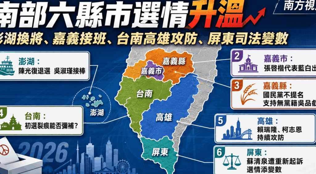 南部六縣市選情升溫　澎湖臨陣換將、嘉義在野整合　台南高雄屏東各有變數