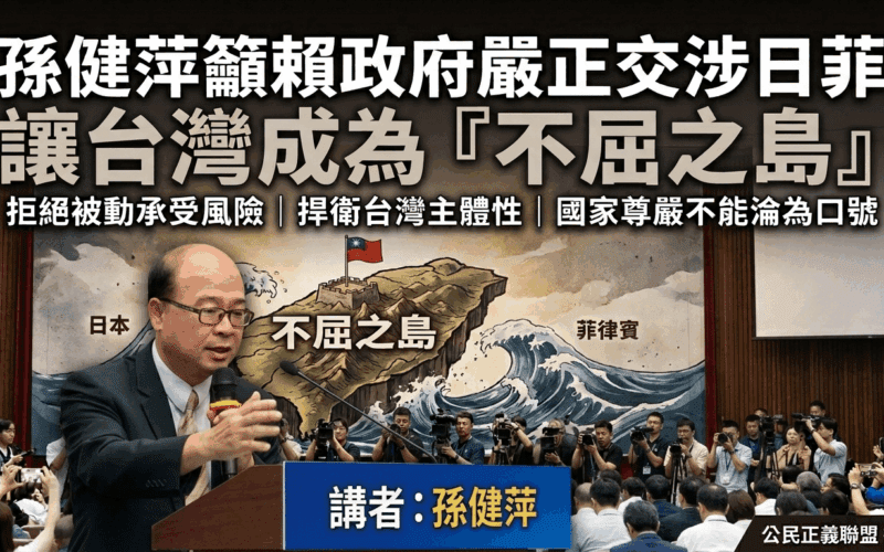 藍營中常委孫健萍籲賴政府嚴正交涉日菲　讓台灣成為「不屈之島」