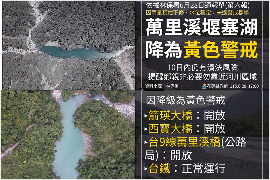 影音/萬里溪堰塞湖警戒由紅轉黃 10日內仍有潰決風險