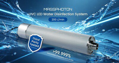 MASSPHOTON業內首發200LPM UVC LED紫外水消毒器，第三方權威機構檢測認證加持，拓展大流量水處理應用場景