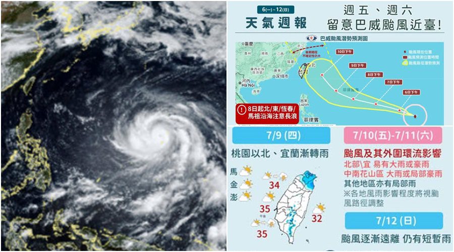 影音/強颱巴威十級暴風再擴大 估7/10-11最接近臺灣降雨最明顯