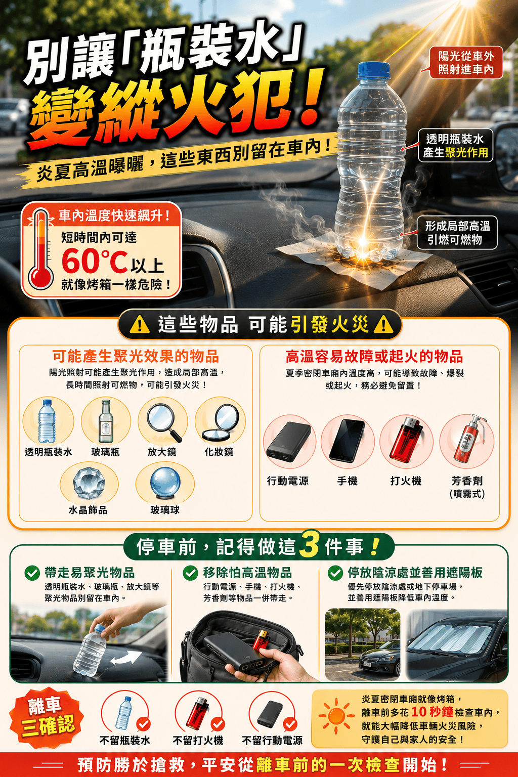 熱到車自己燒起來？實測10分鐘「瓶裝水」變縱火犯！