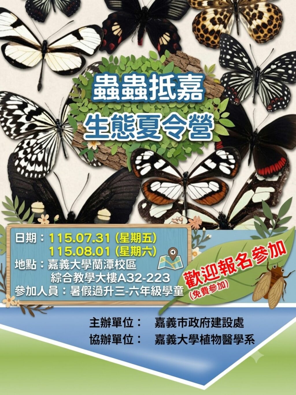 嘉義市暑假推「蟲蟲抵嘉」昆蟲生態營　親近自然探索昆蟲奧秘