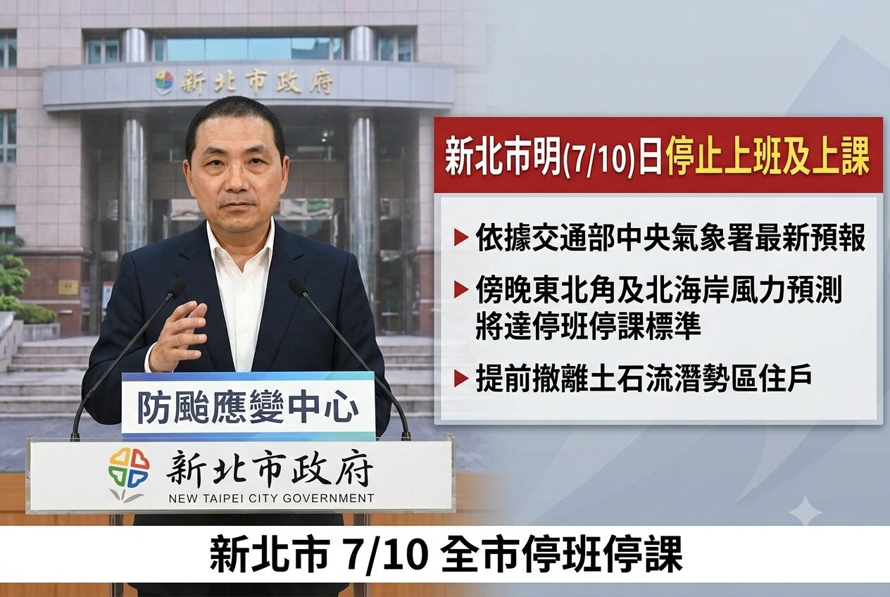 因應風力預測達停班停課標準 新北市政府宣布明日全市停止上班及上課