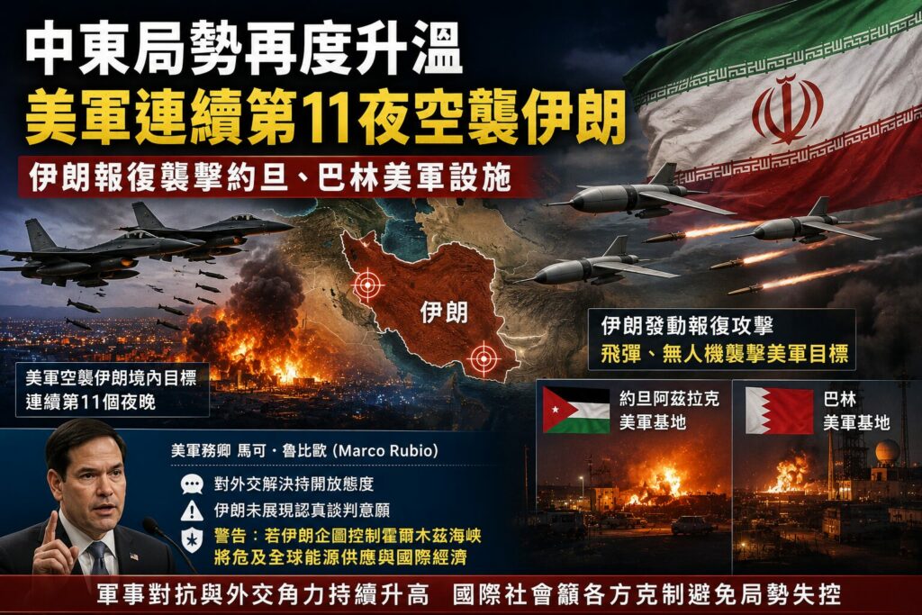 美軍連續 11 夜空襲伊朗遭無人機反擊  魯比歐於東協釋出和談意願