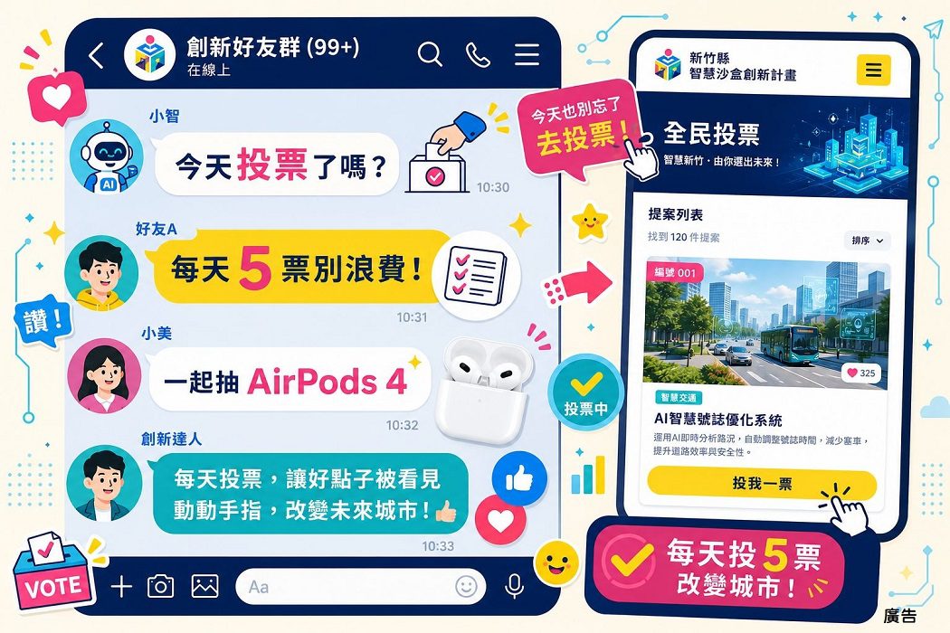 竹縣智慧沙盒點子海選投票開跑! 邀全民許願   投票抽AirPods 4