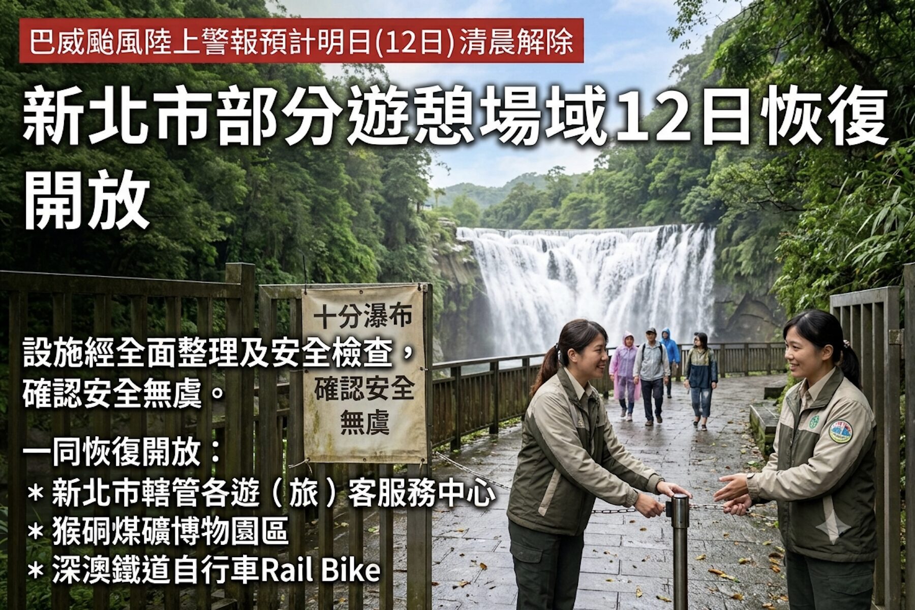 巴威颱風警報將解除　新北市轄管多處風景區與遊客中心12日重啟