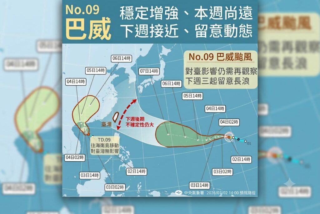 巴威颱風穩定增強上看強颱！路徑仍有不確定性 對台影響待觀察