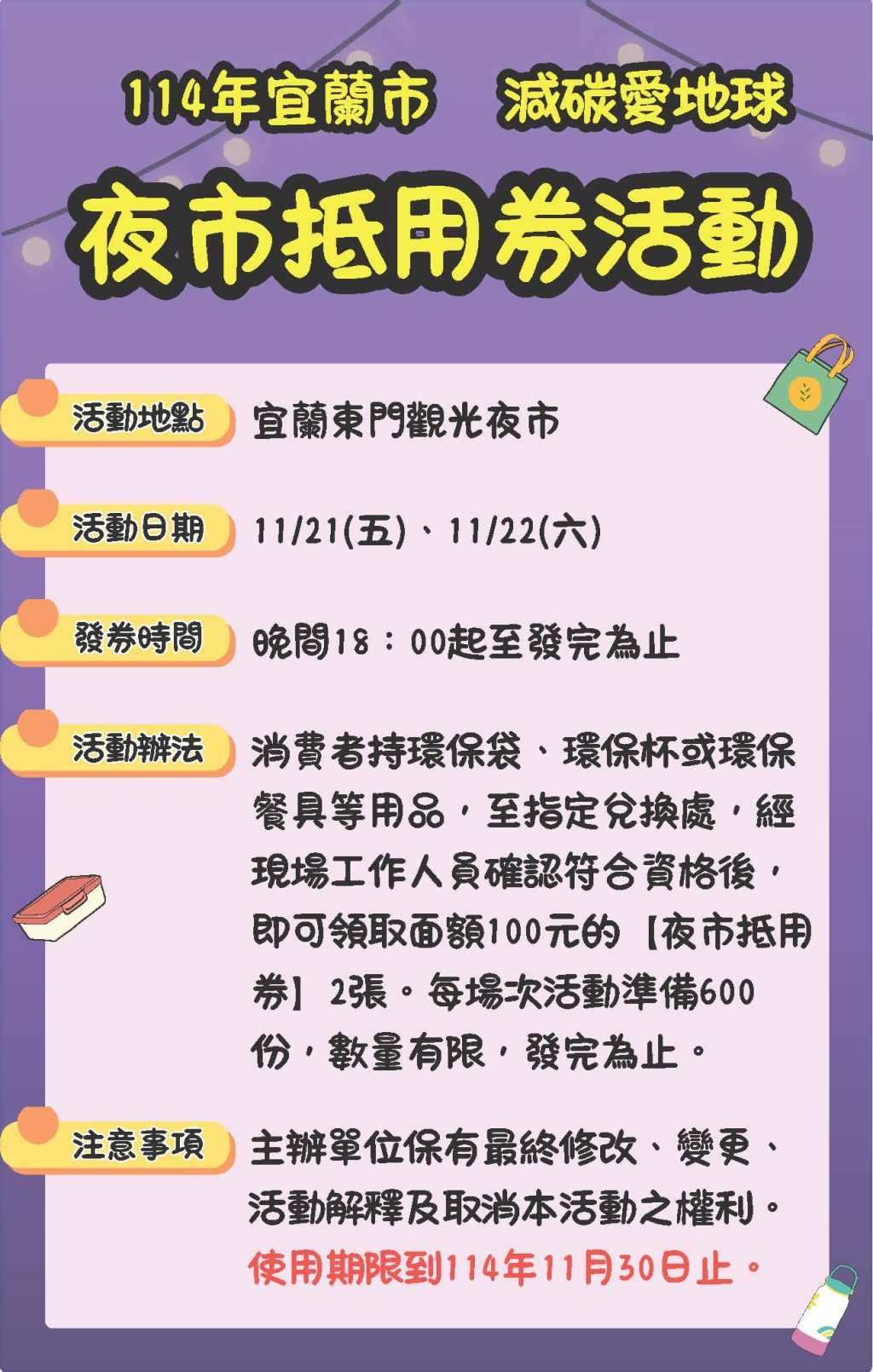 東門觀光夜市發放夜市抵用券  逛夜市兼顧環保減碳