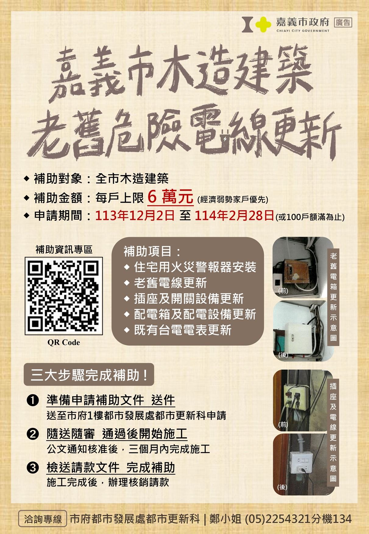 守護市民居住安全　114年度嘉義市木造建築老舊危險電線更新補助開跑