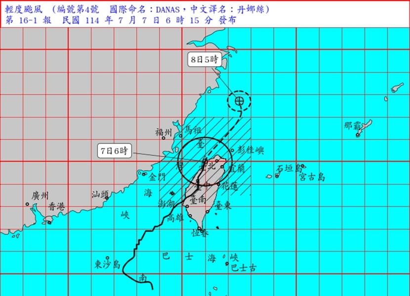 颱風丹娜絲清晨桃竹交界出海 嘉義以北仍納陸警