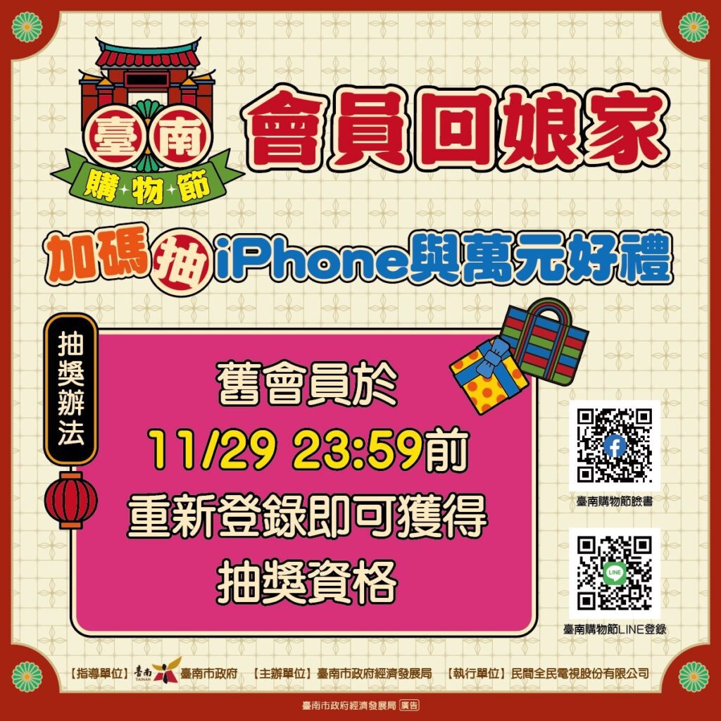 用一萬換更多臺南購物節限時加碼4倍送　舊會員回娘家再抽iPhone