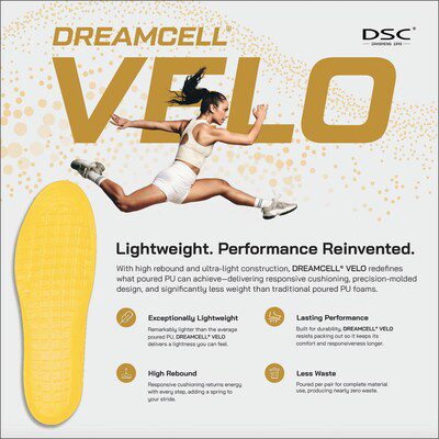 DSC® 在美國鞋材博覽會上推出 DREAMCELL® VELO灌注PU鞋墊：重新定義速度與爆發力