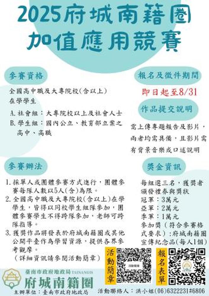 「府城南籍圈」應用競賽開跑！加值創意挑戰賽總獎金6萬元等你拿