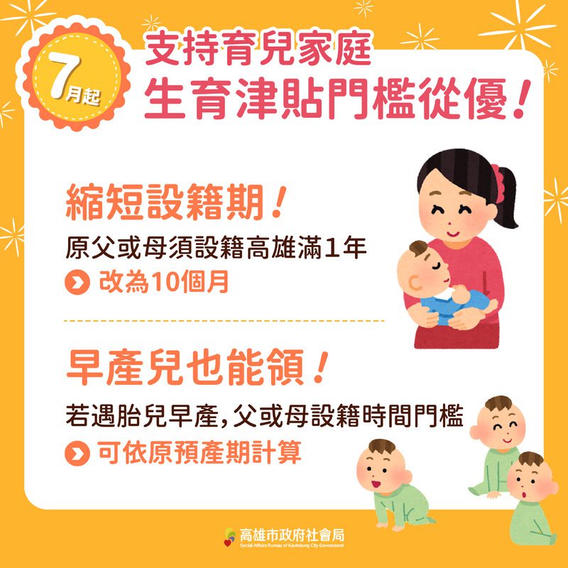 高雄育兒津貼懶人包｜0-6歲托育補助、早產兒設籍放寬一次看
