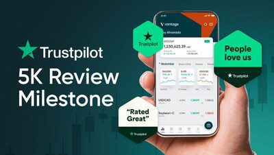 Vantage收獲Trustpilot上5000條評論，鞏固其可信賴交易平台聲譽