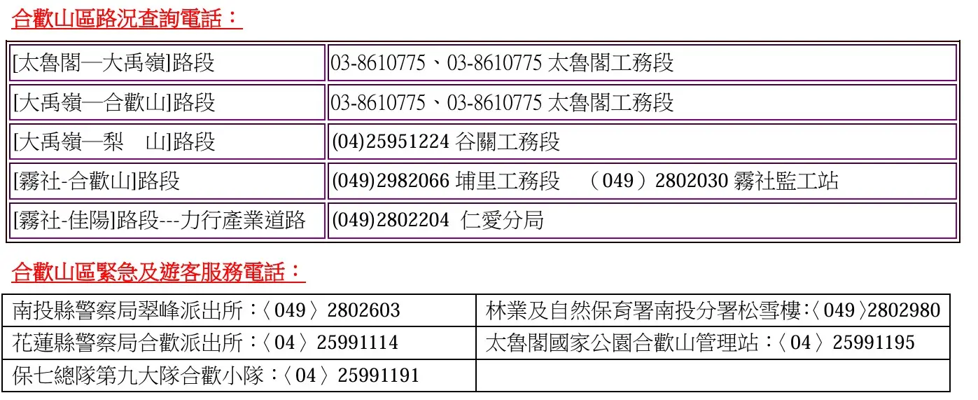 114年山合歡雪季公告事項