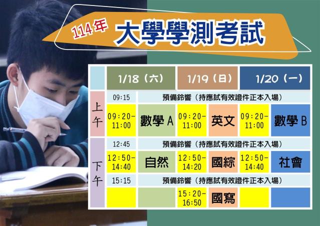 今年大學學科能力測驗考試又將開始　屏東考區設置於國立屏東大學民生校區、國立屏東大學屏師校區(原林森校區)、國立屏東女中，共三個分區