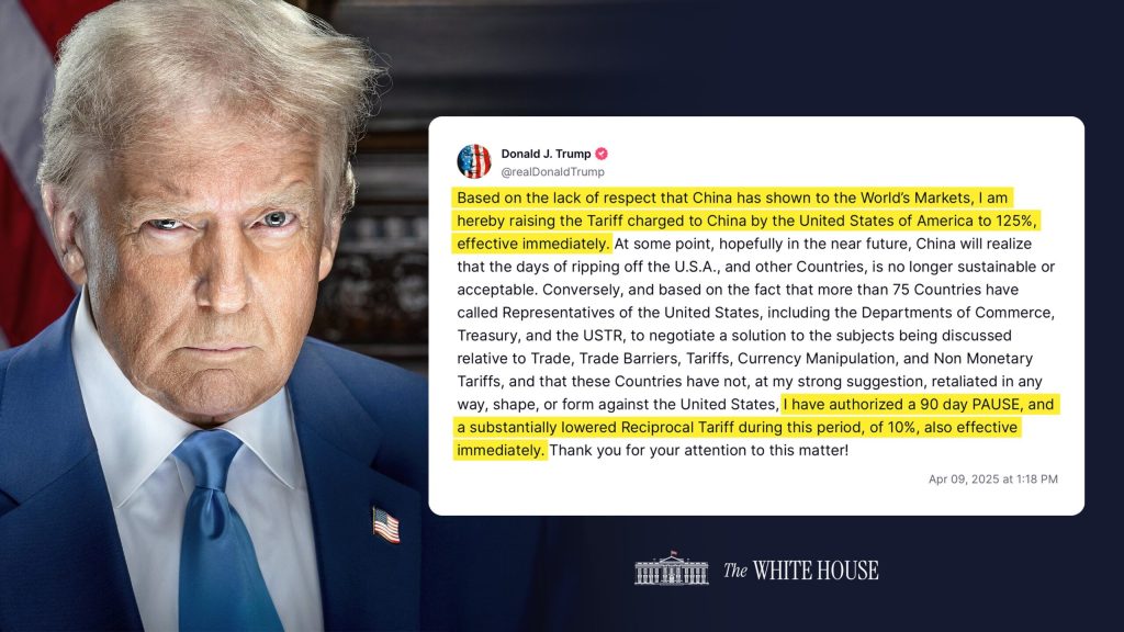 川普暫停提高75國關稅90天 對中國關稅升至125%
